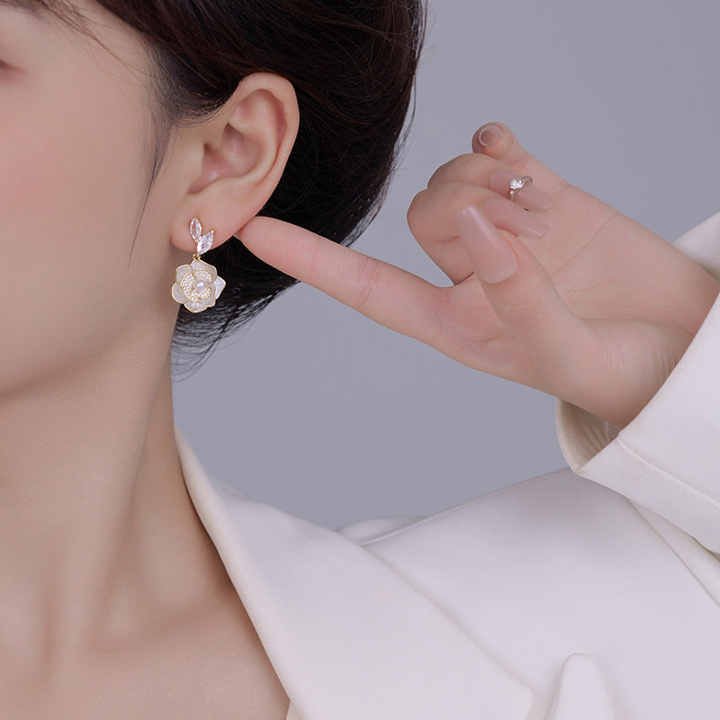 Camellia Earrings: Niche, Light Luxury, Micro Flash, Unique Design