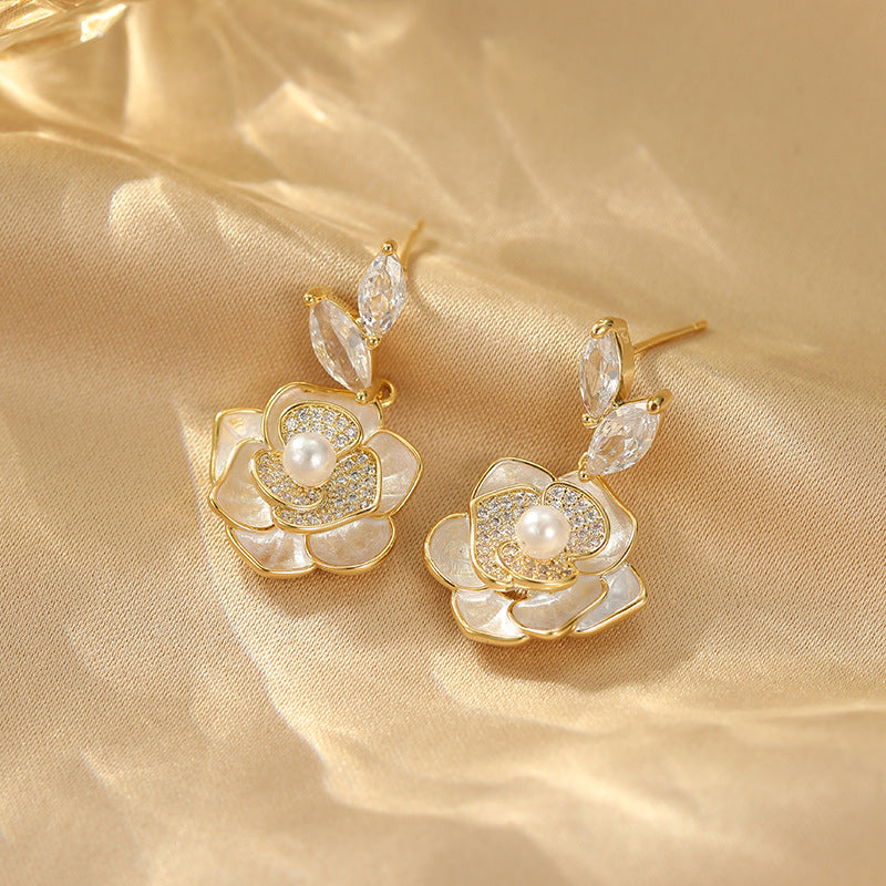 Camellia Earrings: Niche, Light Luxury, Micro Flash, Unique Design