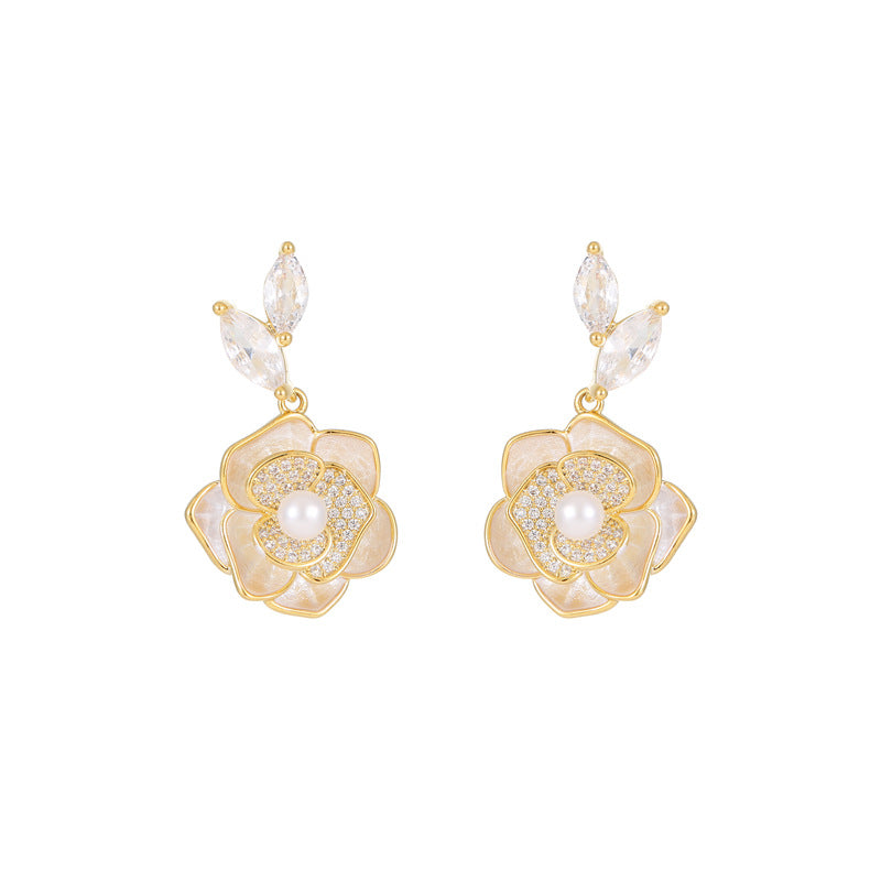 Camellia Earrings: Niche, Light Luxury, Micro Flash, Unique Design