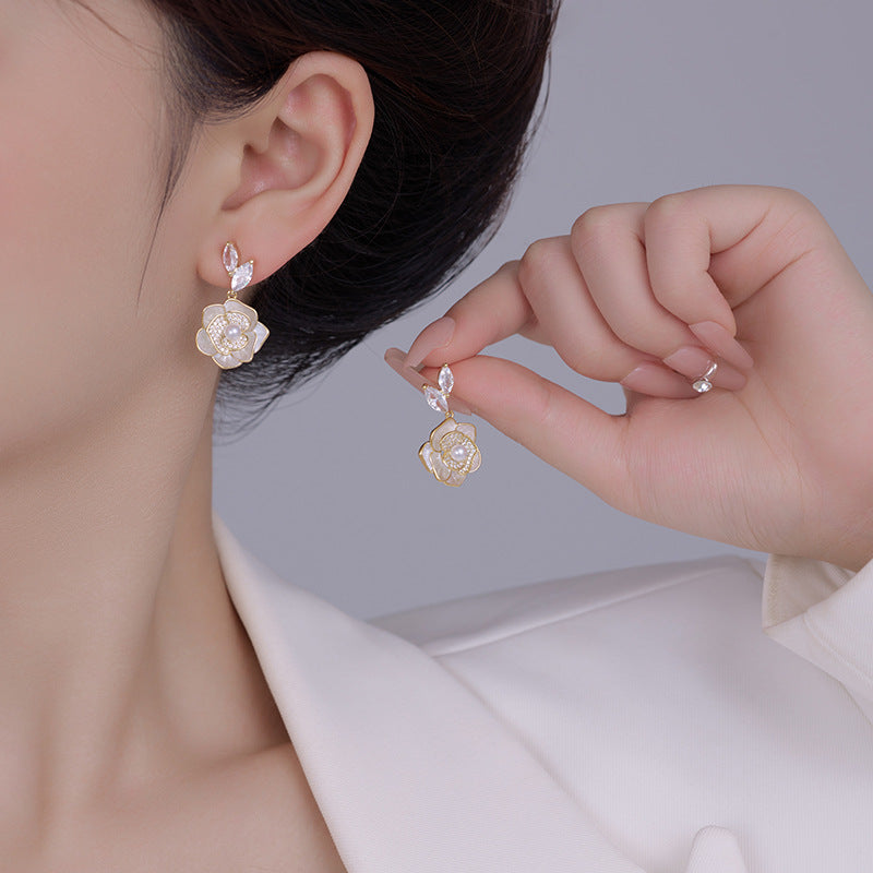 Camellia Earrings: Niche, Light Luxury, Micro Flash, Unique Design