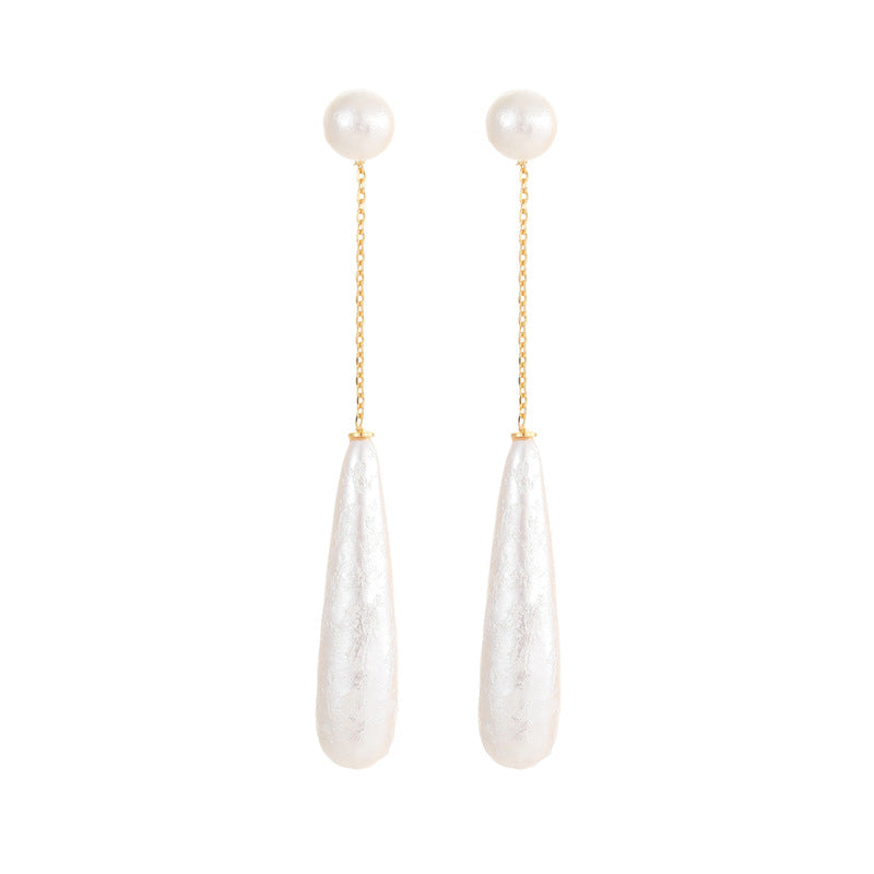 18K Real Gold Electroplated Silver Needle Cotton Pearl Water Droplet Pendant Earring French Elegant Earrings Commuting Simple Earrings