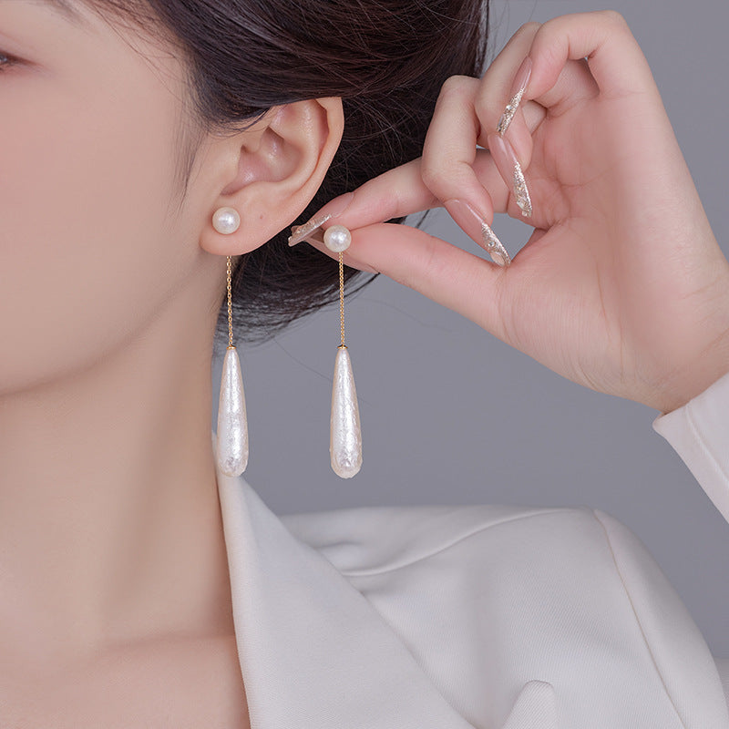 18K Real Gold Electroplated Silver Needle Cotton Pearl Water Droplet Pendant Earring French Elegant Earrings Commuting Simple Earrings