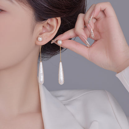 18K Real Gold Electroplated Silver Needle Cotton Pearl Water Droplet Pendant Earring French Elegant Earrings Commuting Simple Earrings