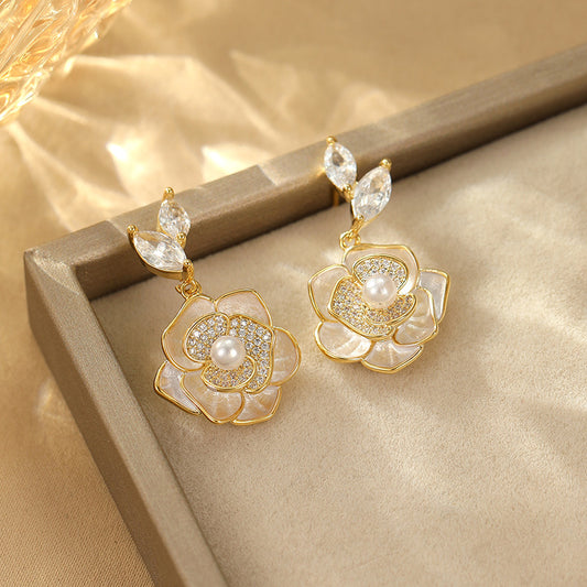 Camellia Earrings: Niche, Light Luxury, Micro Flash, Unique Design